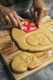 Man preparing panellets, typical of Catalonia stock images Man preparing panellets, typical of Catalonia stock images