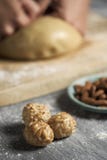 Man preparing panellets, typical of Catalonia royalty free stock photos Man preparing panellets, typical of Catalonia royalty free stock photos