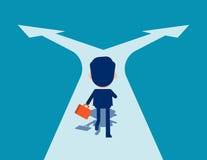 Man Running On Crossroads. Choice And Direction Concept. Cute Business Cartoon In Vector Design Royalty Free Stock Photo