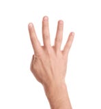 Man showing four fingers on white background, closeup stock photography Man showing four fingers on white background, closeup stock photography