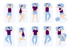Man sleeping poses. Night sleep pose, asleep male positioning on bed and sleep position isolated vector illustration vector illustration Man sleeping poses. Night sleep pose, asleep male positioning on bed and sleep position isolated vector illustration vector illustration