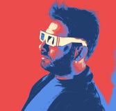 Man som bär 3d exponeringsglas, videospeleffekt royaltyfri illustrationer Man som bär 3d exponeringsglas, videospeleffekt royaltyfri illustrationer