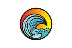 man som surfar och inspiration för våglogodesigner som isoleras på vit bakgrund stock illustrationer man som surfar och inspiration för våglogodesigner som isoleras på vit bakgrund stock illustrationer