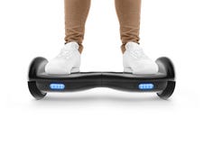 Man stand on black hover board isolated. royalty free stock image Man stand on black hover board isolated. royalty free stock image