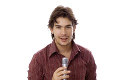 Man talking by microphone