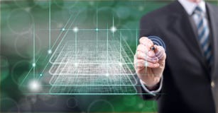 Man touching a blockchain technology concept stock photos Man touching a blockchain technology concept stock photos