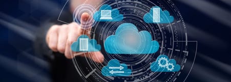 Man touching a cloud computing concept stock photos Man touching a cloud computing concept stock photos