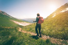 Man Traveler with backpack hiking outdoor Travel Lifestyle royalty free stock image Man Traveler with backpack hiking outdoor Travel Lifestyle royalty free stock image