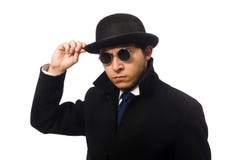 Man wearing black coat isolated on the white. Man wearing black coat isolated on white Stock Photos Man wearing black coat isolated on the white. Man wearing black coat isolated on white Stock Photos
