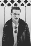 Man Wearing Black Leather Zip-up Jacket Stock Image Man Wearing Black Leather Zip-up Jacket Stock Image