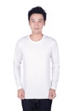 Man in white long sleeve t-shirt isolated on a white background. Happy man in white long sleeve t-shirt isolated on a white background Stock Images Man in white long sleeve t-shirt isolated on a white background. Happy man in white long sleeve t-shirt isolated on a white background Stock Images