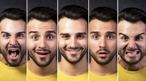 Free Man With Different Facial Expressions Royalty Free Stock Image - 118754556