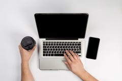 Man working in modern office. Top view stock photo Man working in modern office. Top view stock photo