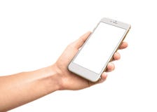 Mand, das den weißen Smartphone mit leerem Bildschirm hält lizenzfreie stockfotos Mand, das den weißen Smartphone mit leerem Bildschirm hält lizenzfreie stockfotos