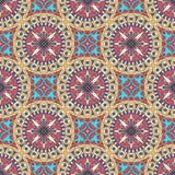 Mandalatextur i ljusa färger abstrakt bakgrundsvektor Sömlös modell på indisk stil royaltyfri illustrationer Mandalatextur i ljusa färger abstrakt bakgrundsvektor Sömlös modell på indisk stil royaltyfri illustrationer