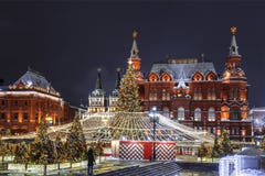 Manezhnaya square during New Year and Christmas holidays, Moscow, royalty free stock image Manezhnaya square during New Year and Christmas holidays, Moscow, royalty free stock image