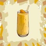 Mango, pesca, banana, agrume, ricetta tropicale del frullato Elemento del menu per il caffè o ristorante con la bevanda fresca en illustrazione vettoriale Mango, pesca, banana, agrume, ricetta tropicale del frullato Elemento del menu per il caffè o ristorante con la bevanda fresca en illustrazione vettoriale