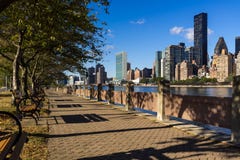 Manhattan Midtown East skyscrapers from Roosevelt Island. New York City Royalty Free Stock Image Manhattan Midtown East skyscrapers from Roosevelt Island. New York City Royalty Free Stock Image