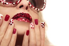 Manicure met harten stock afbeelding Manicure met harten stock afbeelding