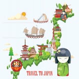 Manifesto di viaggio del Giappone con la mappa - viaggi nel Giappone royalty illustrazione gratis Manifesto di viaggio del Giappone con la mappa - viaggi nel Giappone royalty illustrazione gratis