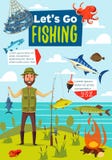Manifesto, pesce e pescatore di sport di pesca royalty illustrazione gratis Manifesto, pesce e pescatore di sport di pesca royalty illustrazione gratis