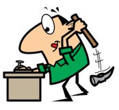 Manitas de la historieta con el martillo y el clavo stock de ilustración Manitas de la historieta con el martillo y el clavo stock de ilustración