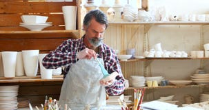 Manlig keramiker som målar keramiskt konstarbete 4k arkivfilmer Manlig keramiker som målar keramiskt konstarbete 4k arkivfilmer
