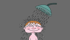 Mann, der eine Dusche, Illustration nimmt stock abbildung Mann, der eine Dusche, Illustration nimmt stock abbildung