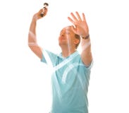 Mann zeichnet mit Leuchte in der Luft stockfoto Mann zeichnet mit Leuchte in der Luft stockfoto