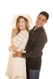 Mannschwarzhemd lachende beide der Frau weißes Kleider lizenzfreies stockfoto Mannschwarzhemd lachende beide der Frau weißes Kleider lizenzfreies stockfoto