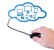 Mano con concepto nube-computacional del ratón del ordenador. imagen de archivo libre de regalías Mano con concepto nube-computacional del ratón del ordenador. imagen de archivo libre de regalías