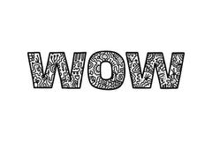Mano de la palabra del garabato del wow dibujada en el estilo del extracto blanco y negro stock de ilustración Mano de la palabra del garabato del wow dibujada en el estilo del extracto blanco y negro stock de ilustración