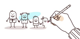 Mano del diseñador que dibuja una familia de la historieta stock de ilustración Mano del diseñador que dibuja una familia de la historieta stock de ilustración