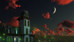 Manoir mystique fantasmagorique sous le ciel nocturne illustration stock Manoir mystique fantasmagorique sous le ciel nocturne illustration stock