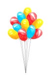 Manojo de rojo coloreado, globos azules del and amarillo con las cuerdas rectas aisladas en la acuarela blanca del fondo ilustración del vector Manojo de rojo coloreado, globos azules del and amarillo con las cuerdas rectas aisladas en la acuarela blanca del fondo ilustración del vector