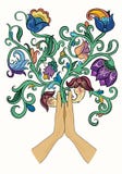Manos de Namaste con el ornamento floral libre illustration Manos de Namaste con el ornamento floral libre illustration