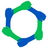 Manos del verde azul del equipo del apretón de manos ilustración del vector Manos del verde azul del equipo del apretón de manos ilustración del vector
