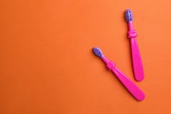 Manual toothbrushes for children on color background Royalty Free Stock Images Manual toothbrushes for children on color background Royalty Free Stock Images