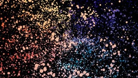 Many blue, yellow, red, lilac rotating particles in space on black background. Animation. Colorful cloud of small vector illustration Many blue, yellow, red, lilac rotating particles in space on black background. Animation. Colorful cloud of small vector illustration