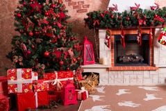 Many boxes with gifts under the Christmas tree Stock Image Many boxes with gifts under the Christmas tree Stock Image