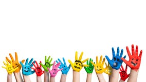 Many colorful hands with smileys Stock Image Many colorful hands with smileys Stock Image