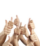 Many different hands with thumbs up