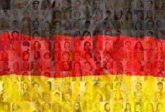 Many diverse faces on Germany national flag royalty free stock photos Many diverse faces on Germany national flag royalty free stock photos