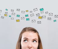 Many emails with young woman royalty free stock photography Many emails with young woman royalty free stock photography
