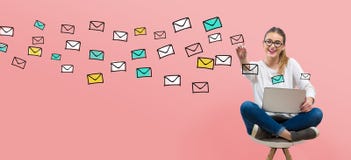 Many emails with young woman vector illustration Many emails with young woman vector illustration