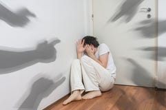 Many hands pointing at paranoid and schizophrenic frightened man royalty free stock photography Many hands pointing at paranoid and schizophrenic frightened man royalty free stock photography