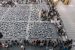 Many panda sculptures place on the floor is an art exhibition with audiences and visitors take photos in Bangkok, Thailand Royalty Free Stock Images Many panda sculptures place on the floor is an art exhibition with audiences and visitors take photos in Bangkok, Thailand Royalty Free Stock Images