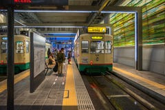 Many People Using Centram Tram In The Toyama Station At Night. Royalty Free Stock Photography Many People Using Centram Tram In The Toyama Station At Night. Royalty Free Stock Photography