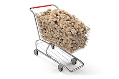 Many potatoes in a shopping cart on th white background. 3d rendering Stock Photos Many potatoes in a shopping cart on th white background. 3d rendering Stock Photos