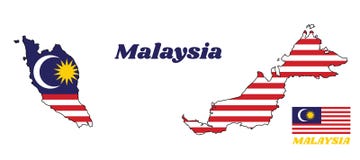 Map outline and flag of Malaysian in blue red white and yellow color with yellow star and white Crescent moon. royalty free illustration Map outline and flag of Malaysian in blue red white and yellow color with yellow star and white Crescent moon. royalty free illustration